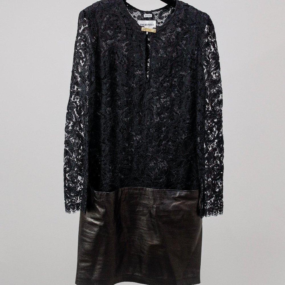 Emilio Pucci AW/11 Black Lace and Leather Long-Sleeve Dress